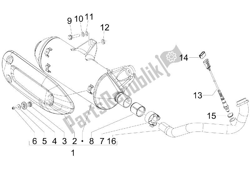 Todas as partes de Silenciador do Piaggio MP3 125 IE 2008