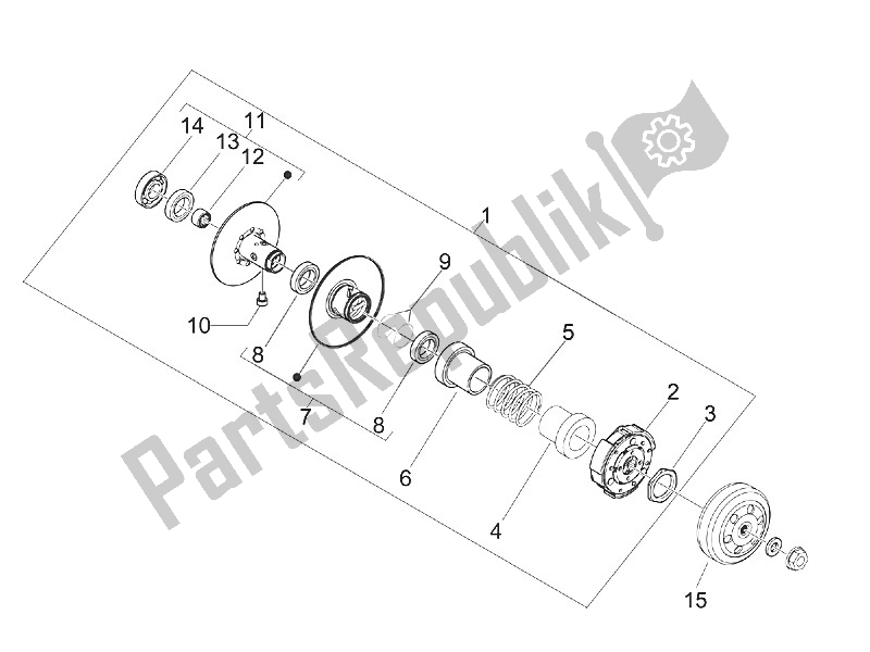 All parts for the Driven Pulley of the Piaggio FLY 50 4T 4V USA 2011