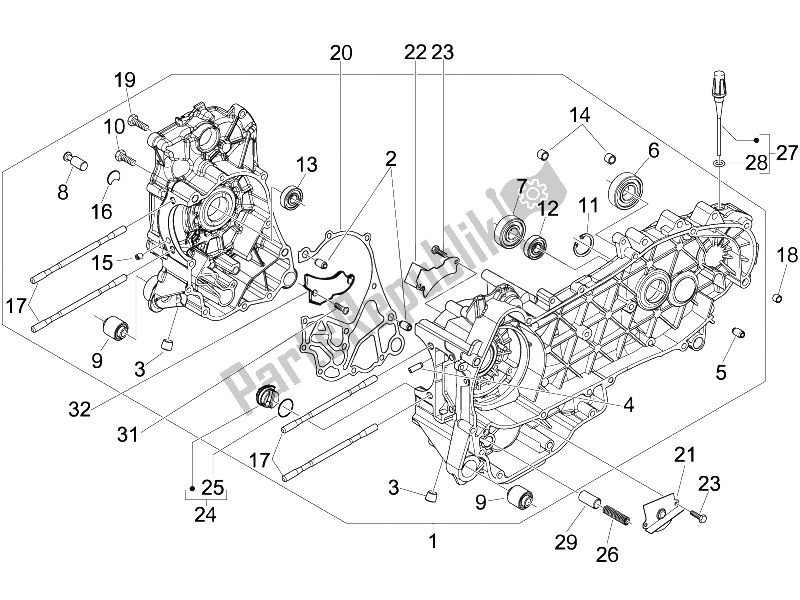 Toutes les pièces pour le Carter du Piaggio FLY 150 4T E3 2008