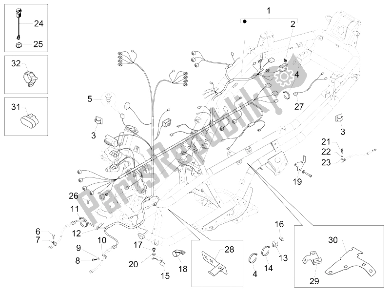 Alle onderdelen voor de Hoofdkabelboom van de Piaggio MP3 500 Sport ABS USA 2015