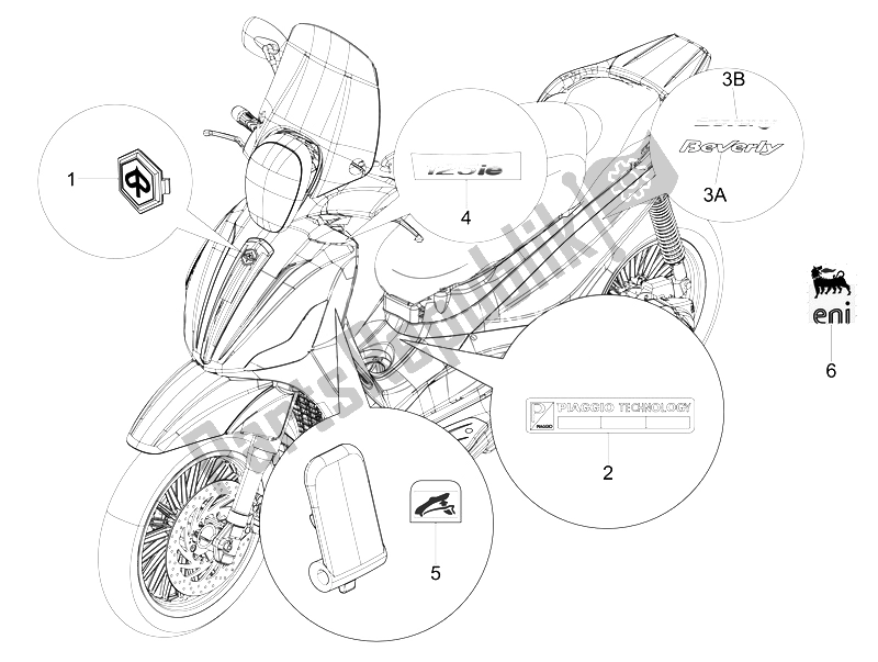All parts for the Plates - Emblems of the Piaggio Beverly 125 RST 4T 4V IE E3 2010