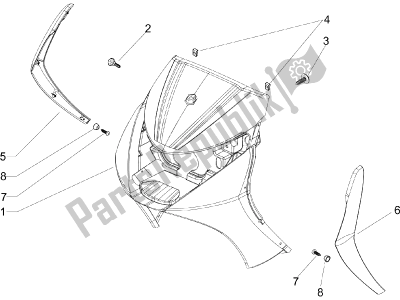 Alle onderdelen voor de Voorste Schild van de Piaggio Beverly 250 IE E3 2006