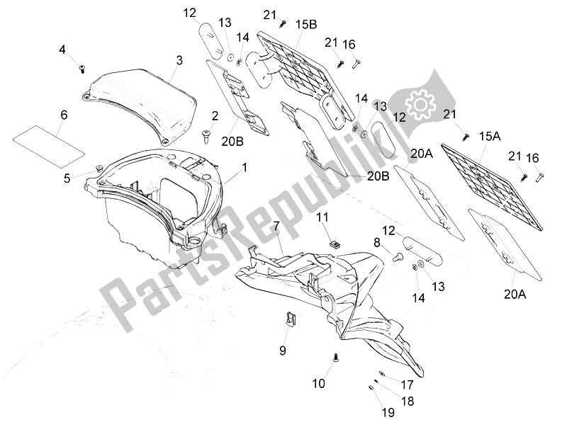 Alle onderdelen voor de Achterklep - Spatscherm van de Piaggio Liberty 125 Iget 4T 3V IE ABS EU 2015