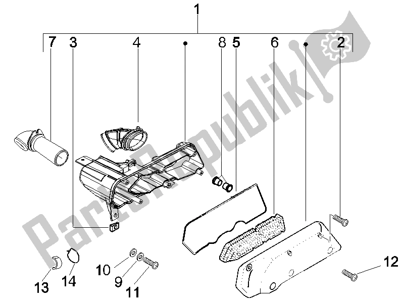 All parts for the Air Filter of the Piaggio NRG Power DD 50 2005