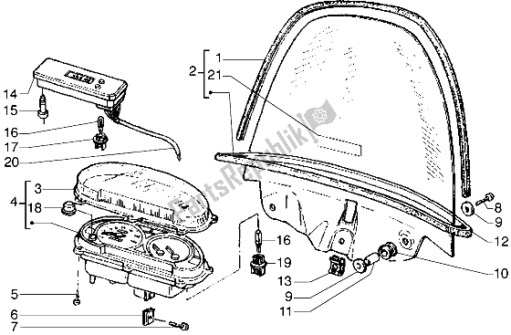 All parts for the Speedometer (kms)-windshield of the Piaggio Hexagon GTX 180 1999