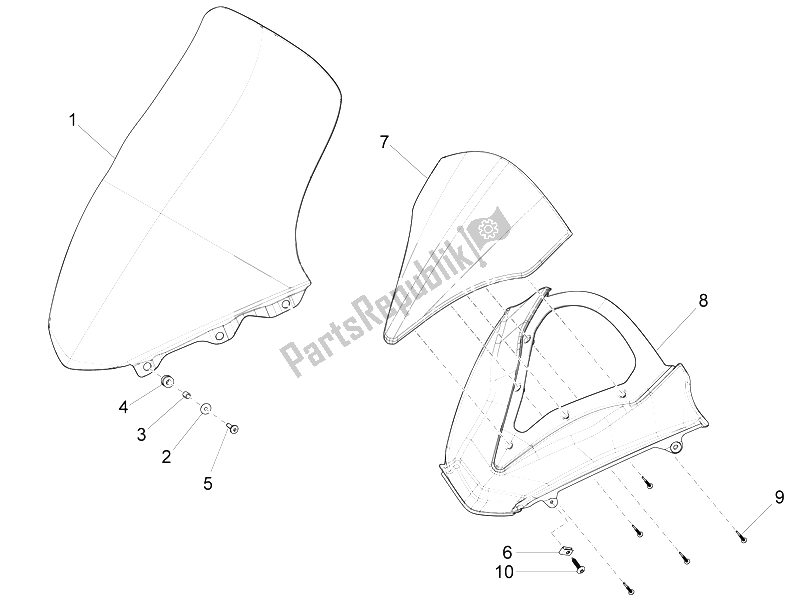 Toutes les pièces pour le Pare-brise - Verre du Piaggio X 10 500 4T 4V I E E3 2012