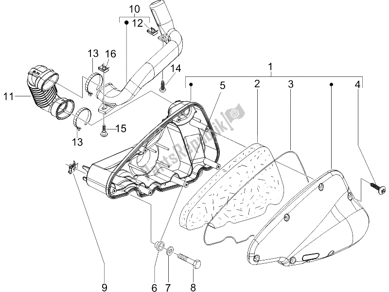 All parts for the Air Filter of the Piaggio Liberty 125 4T 2V IE PTT I 2012