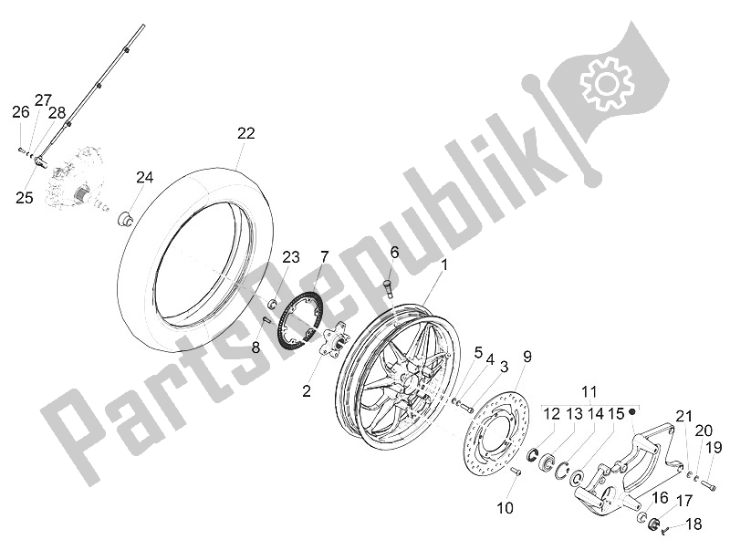 Toutes les pièces pour le Roue Arrière du Piaggio Medley 150 4T IE ABS Asia 2016