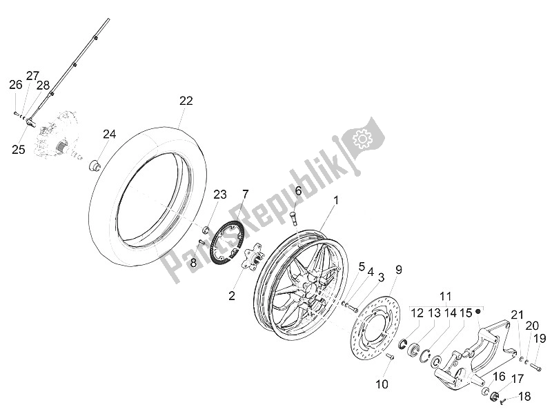 Toutes les pièces pour le Roue Arrière du Piaggio Medley 150 4T IE ABS EU 2016