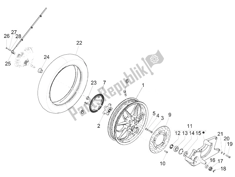 Alle onderdelen voor de Achterwiel van de Piaggio Medley 150 4T IE ABS EU 2016