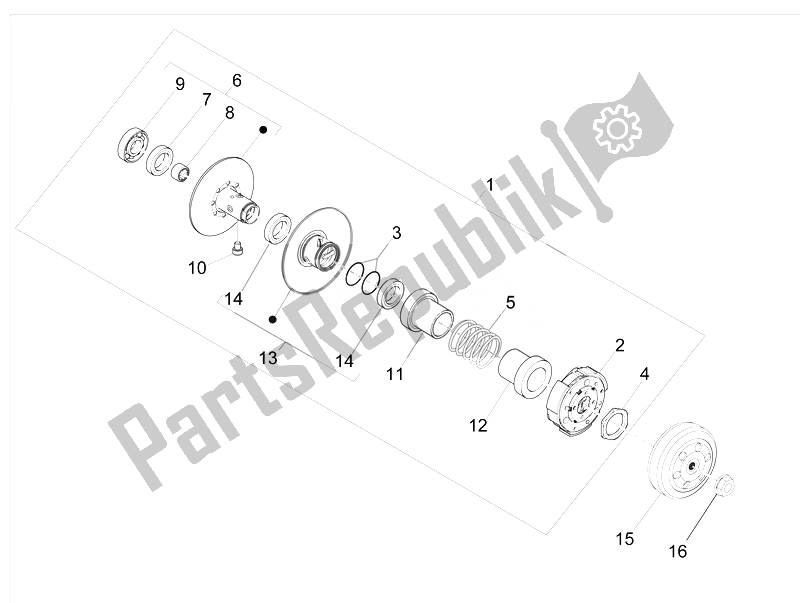 All parts for the Driven Pulley of the Piaggio NRG Power DD 50 2007