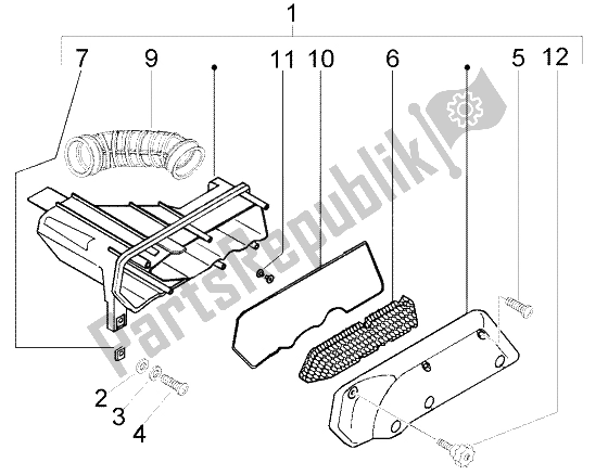 All parts for the Air Cleaner of the Piaggio NRG MC3 DT 50 2004