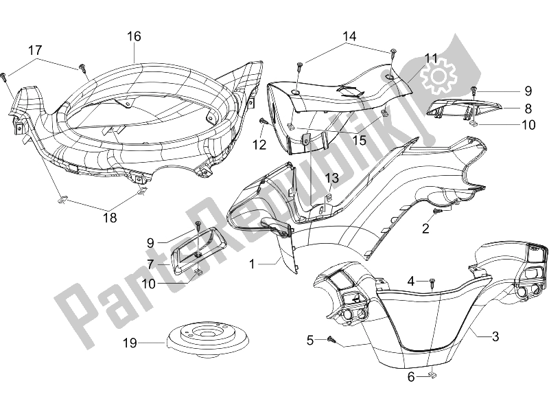 All parts for the Handlebars Coverages of the Piaggio X8 125 Potenziato UK 2005