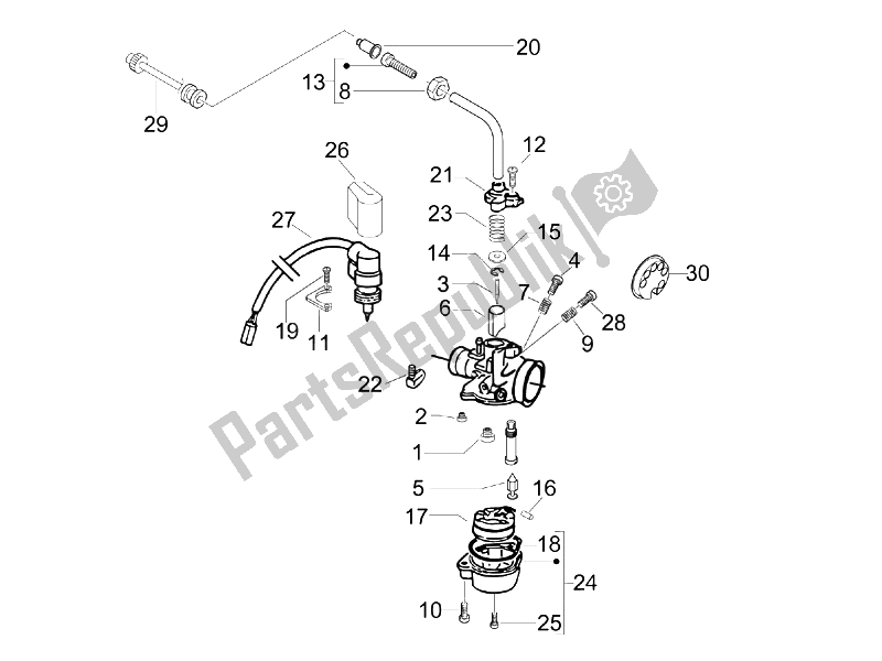 Toutes les pièces pour le Composants Du Carburateur du Piaggio Liberty 50 2T 2008