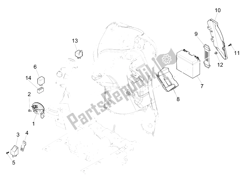 All parts for the Remote Control Switches - Battery - Horn of the Piaggio Liberty 125 4T 3V IE E3 2014