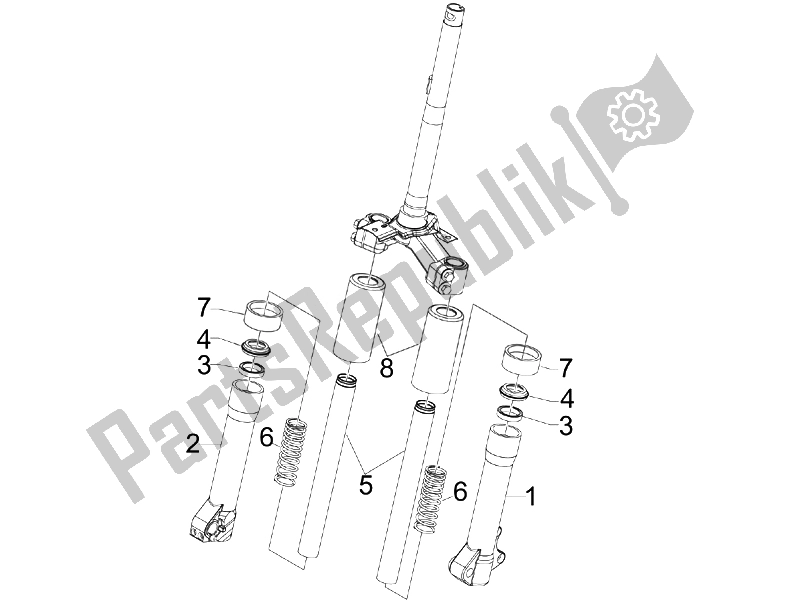 All parts for the Fork's Components (escorts) of the Piaggio Liberty 125 4T PTT E3 F 2007
