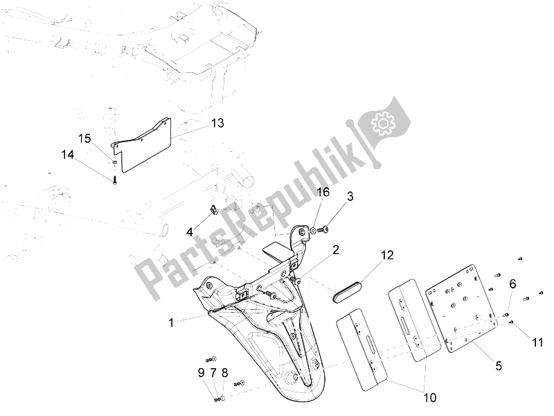 All parts for the Rear Cover - Splash Guard of the Piaggio X 10 350 4T 4V I E E3 2012