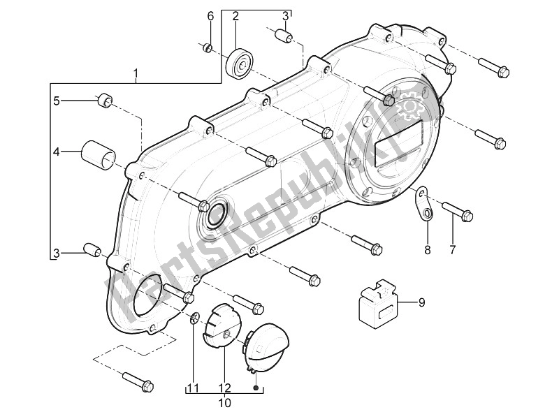 Todas las partes para Tapa Del Cárter - Enfriamiento Del Cárter de Piaggio Typhoon 50 2T E3 CH 2011