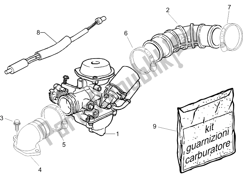 Toutes les pièces pour le Carburateur, Montage - Tuyau Union du Piaggio ZIP 50 4T 2006