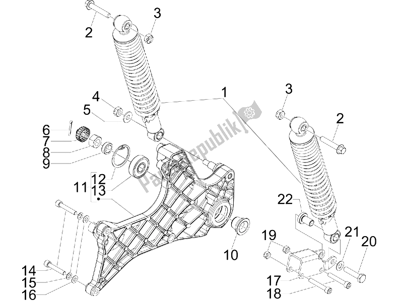 Toutes les pièces pour le Suspension Arrière - Amortisseur / S du Piaggio BV 250 Tourer USA 2008