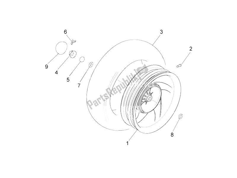 All parts for the Rear Wheel of the Piaggio FLY 125 4T E3 Vietnam 2012