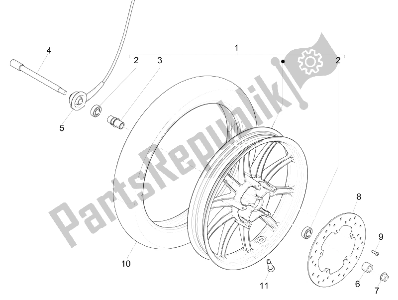 Toutes les pièces pour le Roue Avant du Piaggio Liberty 150 4T E3 MOC 2009