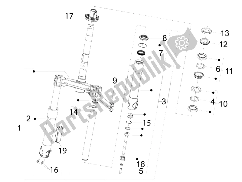 Todas as partes de Garfo / Tubo De Direção - Unidade De Rolamento De Direção do Piaggio FLY 150 4T 3V IE USA 2014