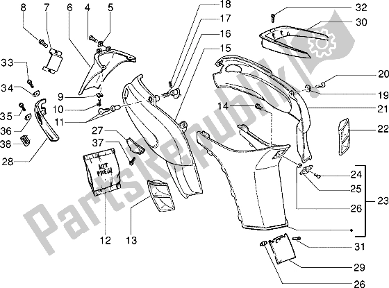 All parts for the Side Covers of the Piaggio NRG Extreme 50 1999