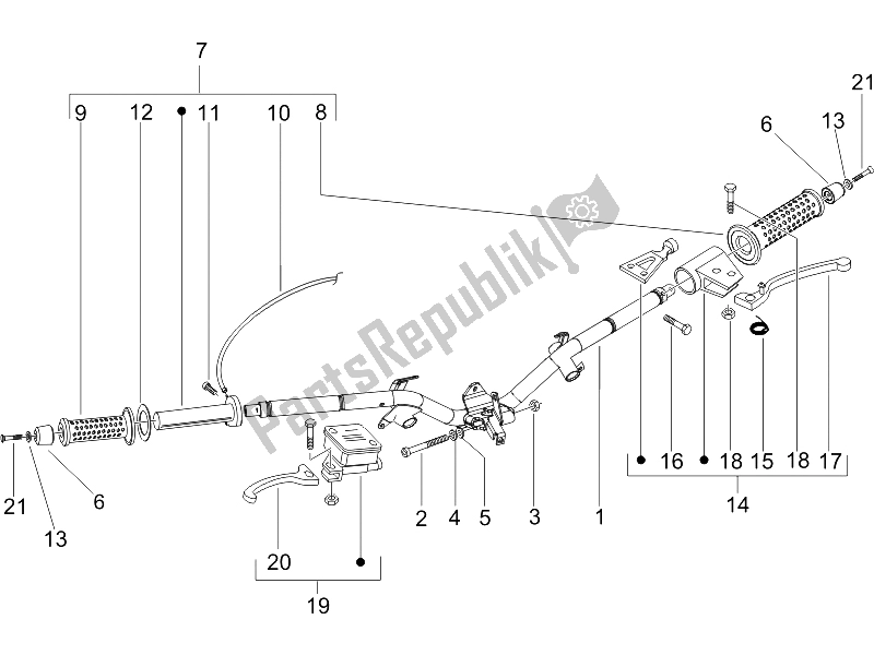 All parts for the Handlebars - Master Cil. Of the Piaggio Liberty 125 4T Sport UK 2006