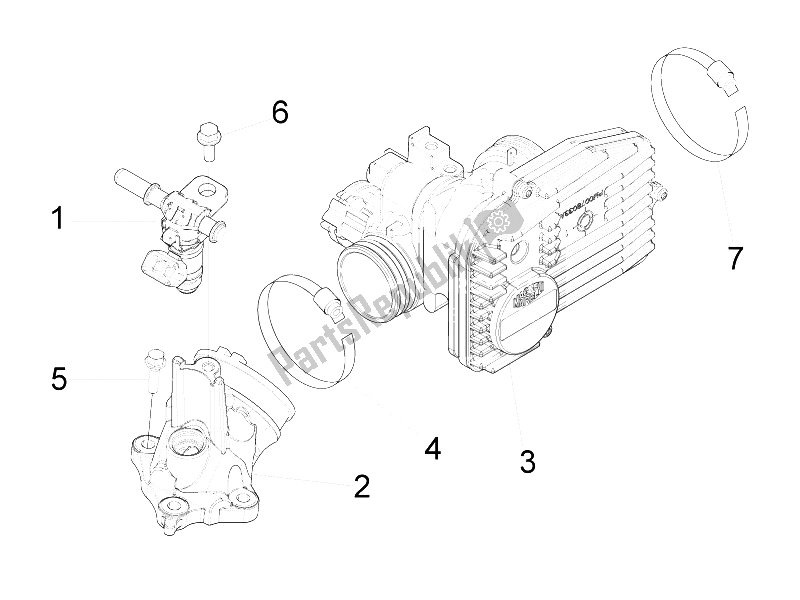 Alle onderdelen voor de Gasklephuis - Injector - Verbindingspijp van de Piaggio Liberty 125 4T 2V IE PTT I 2012