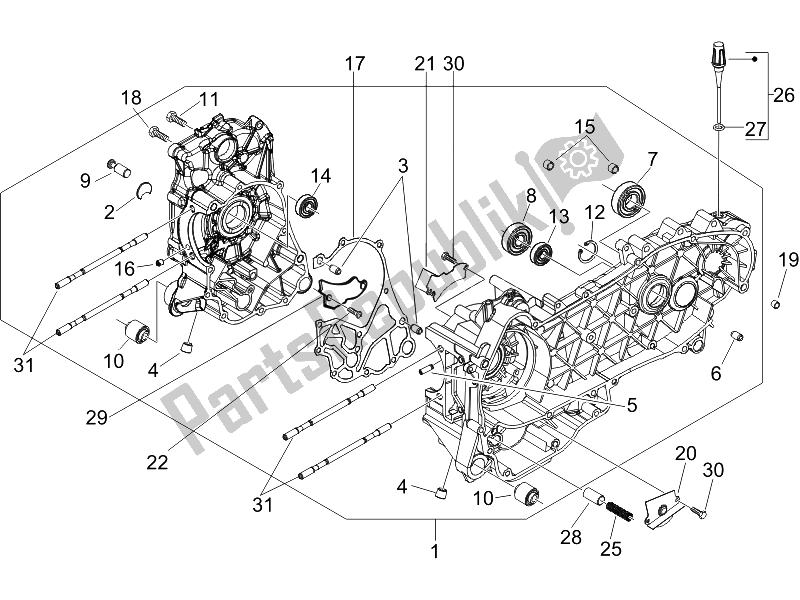 Alle onderdelen voor de Carter van de Piaggio FLY 125 4T E3 2007