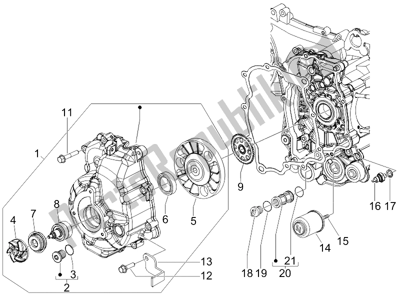 Toutes les pièces pour le Couvercle Magnéto Volant - Filtre à Huile du Piaggio X9 250 Evolution 2006