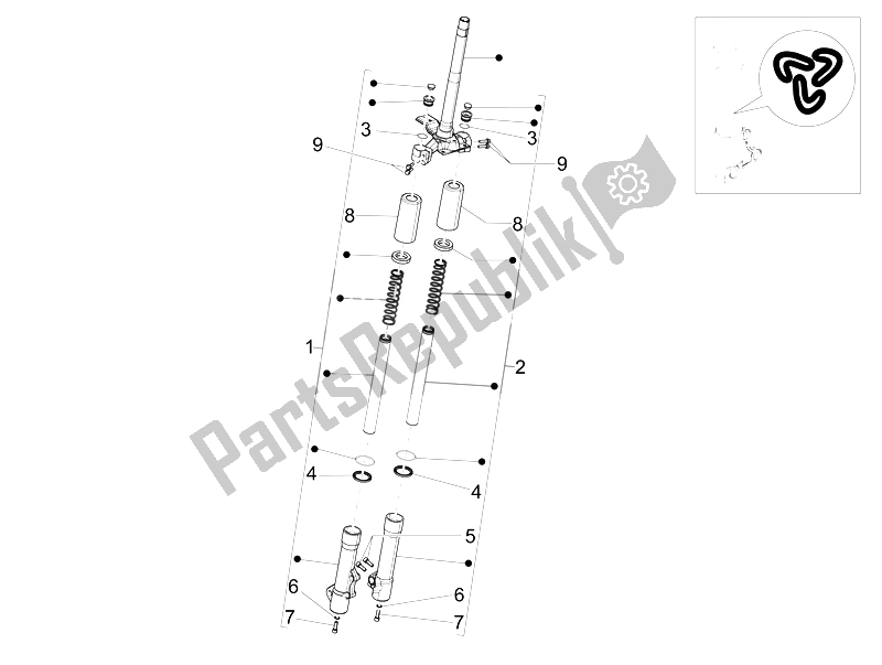 All parts for the Fork's Components (wuxi Top) of the Piaggio Liberty 150 4T 3V IE LEM 2014