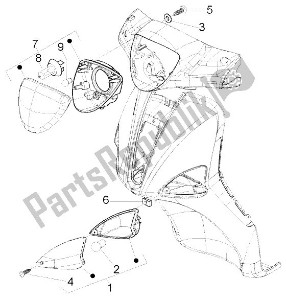 All parts for the Front Lights of the Piaggio Liberty 50 2T RST 2004