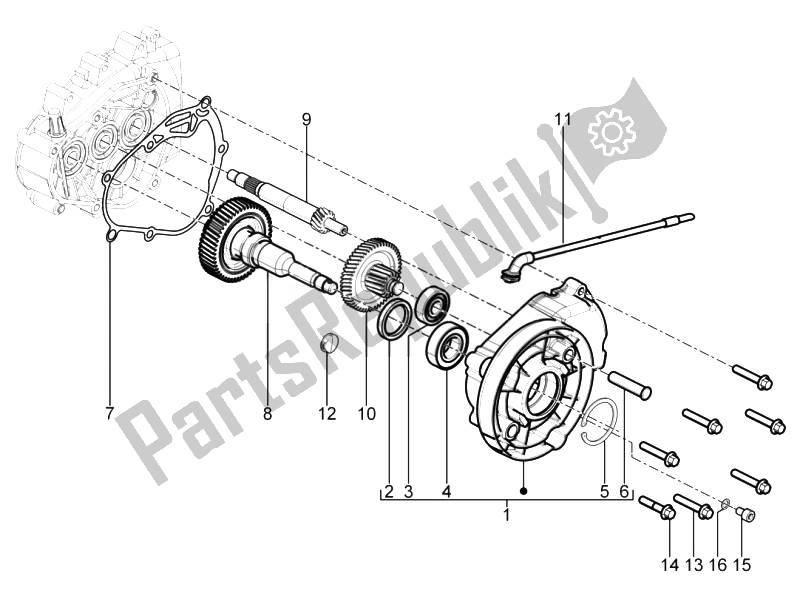 Toutes les pièces pour le Unité De Réduction du Piaggio Typhoon 125 4T 2V E3 2010