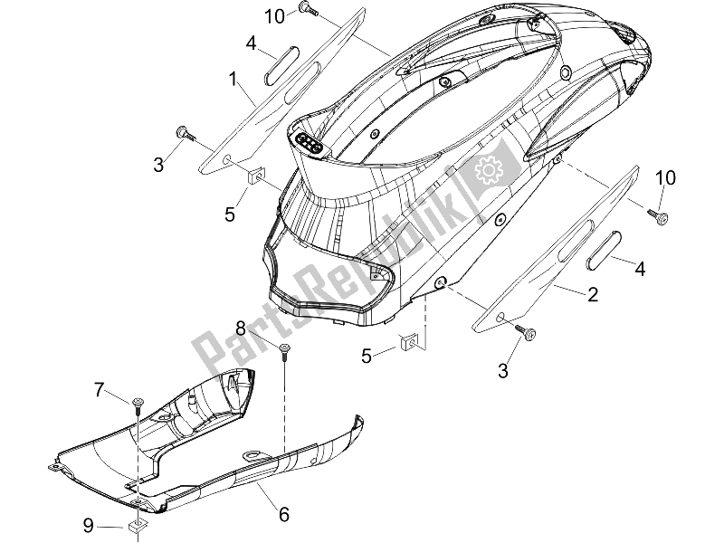 Toutes les pièces pour le Couvercle Latéral - Spoiler du Piaggio Liberty 150 4T E3 2008