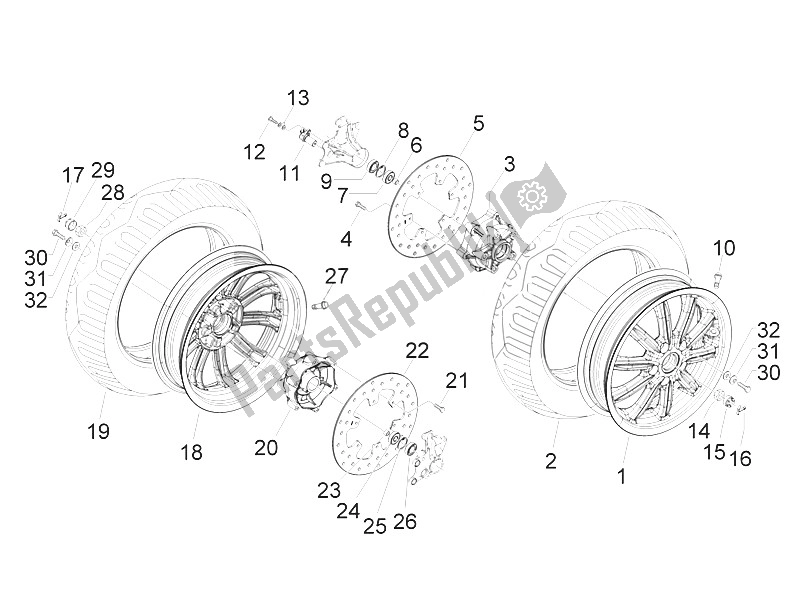 Tutte le parti per il Ruota Anteriore del Piaggio MP3 300 IE LT Touring 2011