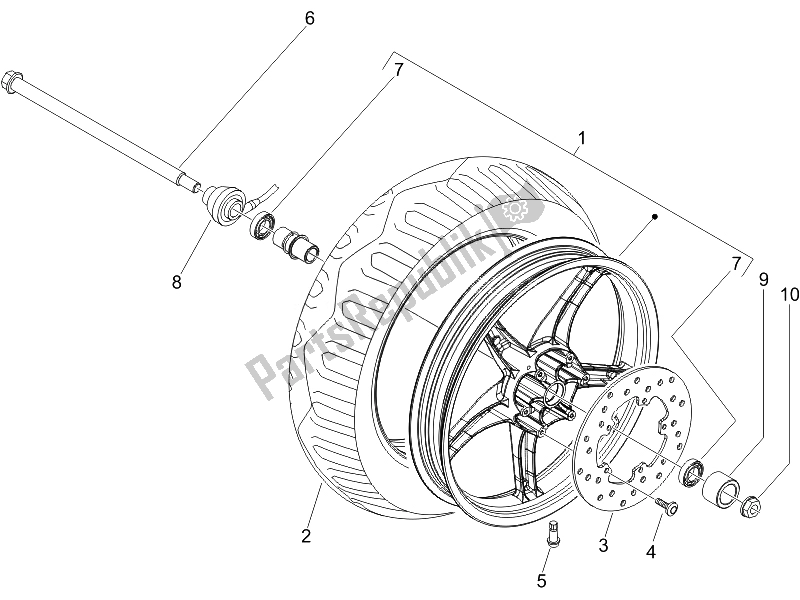 All parts for the Front Wheel of the Piaggio Liberty 50 4T PTT D 2007