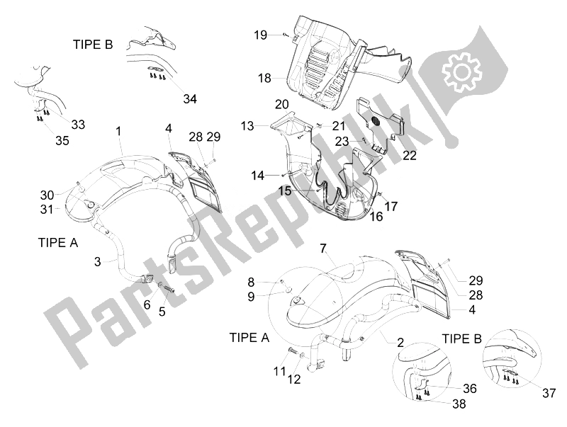 All parts for the Wheel Huosing - Mudguard of the Piaggio MP3 500 Tourer USA 2010