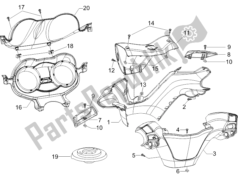 Tutte le parti per il Coperture Per Manubri del Piaggio X8 400 IE Euro 3 UK 2006