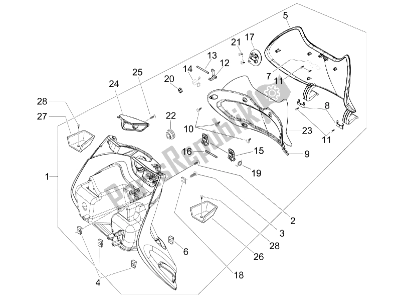 All parts for the Front Glove-box - Knee-guard Panel of the Piaggio Beverly 300 IE Tourer E3 2009