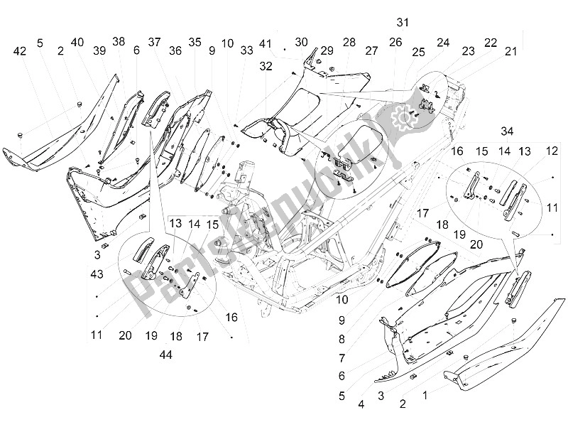 All parts for the Central Cover - Footrests of the Piaggio MP3 125 Yourban ERL 2011