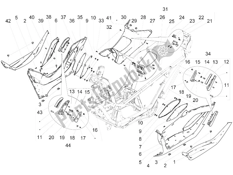 All parts for the Central Cover - Footrests of the Piaggio MP3 125 Yourban ERL 2011