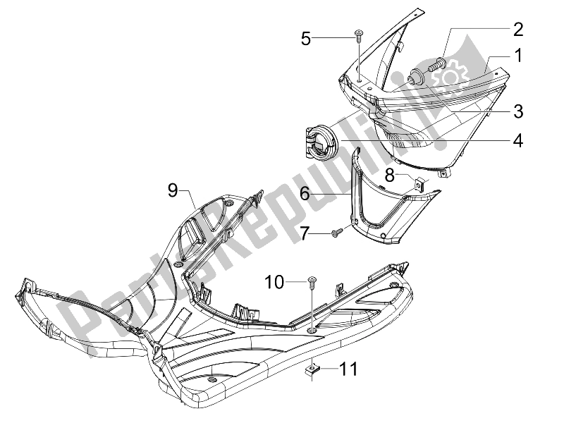 Toutes les pièces pour le Housse Centrale - Repose-pieds du Piaggio FLY 50 4T 25 30 KMH 2008