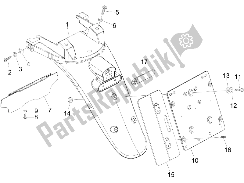 All parts for the Rear Cover - Splash Guard of the Piaggio Beverly 300 IE Tourer E3 2009