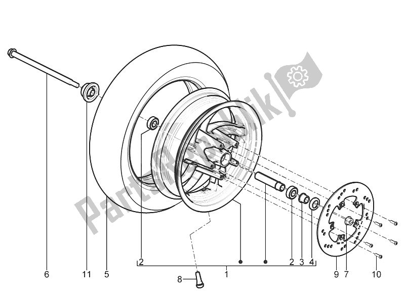 All parts for the Front Wheel of the Piaggio Typhoon 50 2T E2 2011