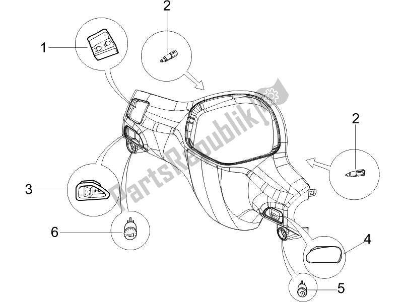 Toutes les pièces pour le Sélecteurs - Interrupteurs - Boutons du Piaggio Liberty 125 4T PTT E3 F 2007