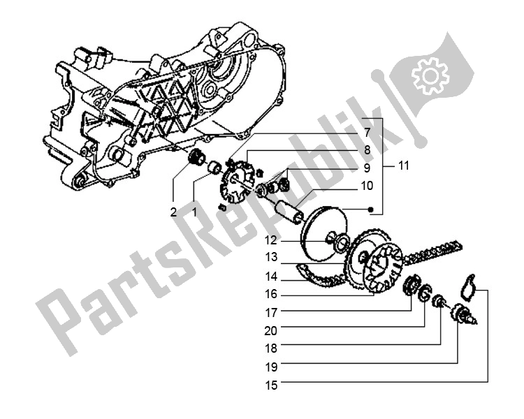 All parts for the Variateur of the Piaggio FL Runner 50 2000 - 2010