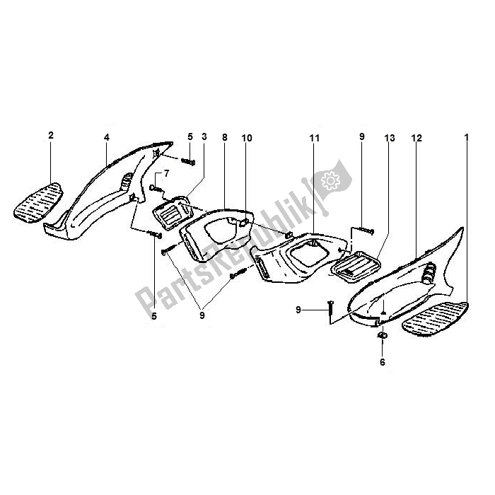 All parts for the Footboard of the Piaggio FL Runner 50 2000 - 2010