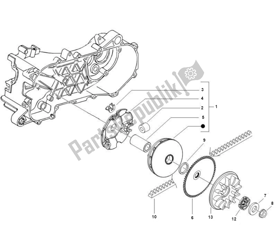 All parts for the Aandrijfpoulie of the Piaggio FLY 50 4T 2V 25 KMH 2012 2015 NEW 2000 - 2010